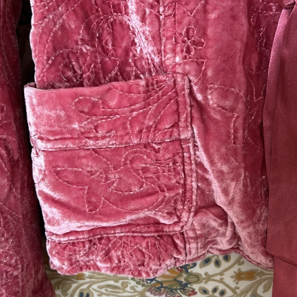 Vintage Old Navy Girls Pink Velvet Embroidered Blazer w/Bow Pockets Split Cuff L